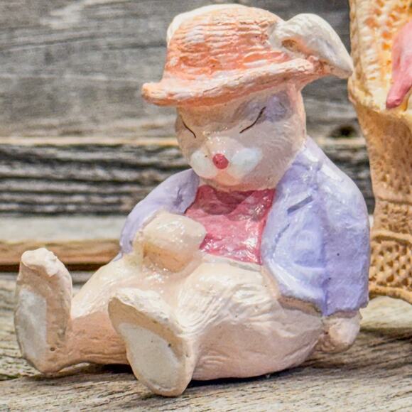 1980s Vintage Silvestri Sleeping Bunny Mom and Dad w/ Baby-Easter/Spring Decor - Picture 4 of 8